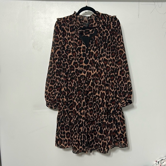J Crew Tie-neck tiered dress in leopard crinkle chiffon dress Size Small - Picture 1 of 4
